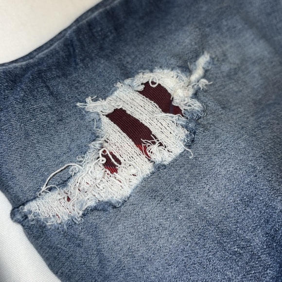 M Jeans by Maurices jeans high rise button/zip distressed w/plaid Sz lg regular - Picture 6 of 11